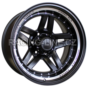 Alu kola Racing Line BK936, 15x10 6x139.7 ET-44, Černá matná + leštěný límec